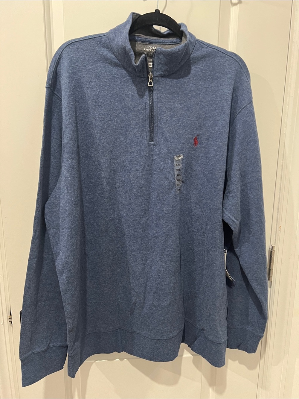Polo by Ralph Lauren Heather Blue Quarter-Zip Pullover with Red Logo Size XXL